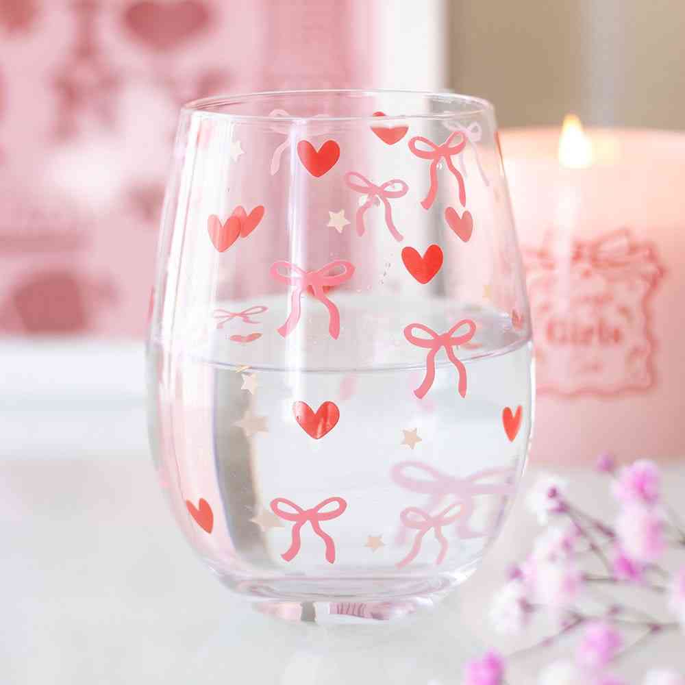 Something Different - Bow and Heart Print Stemless Glas - Multicolours